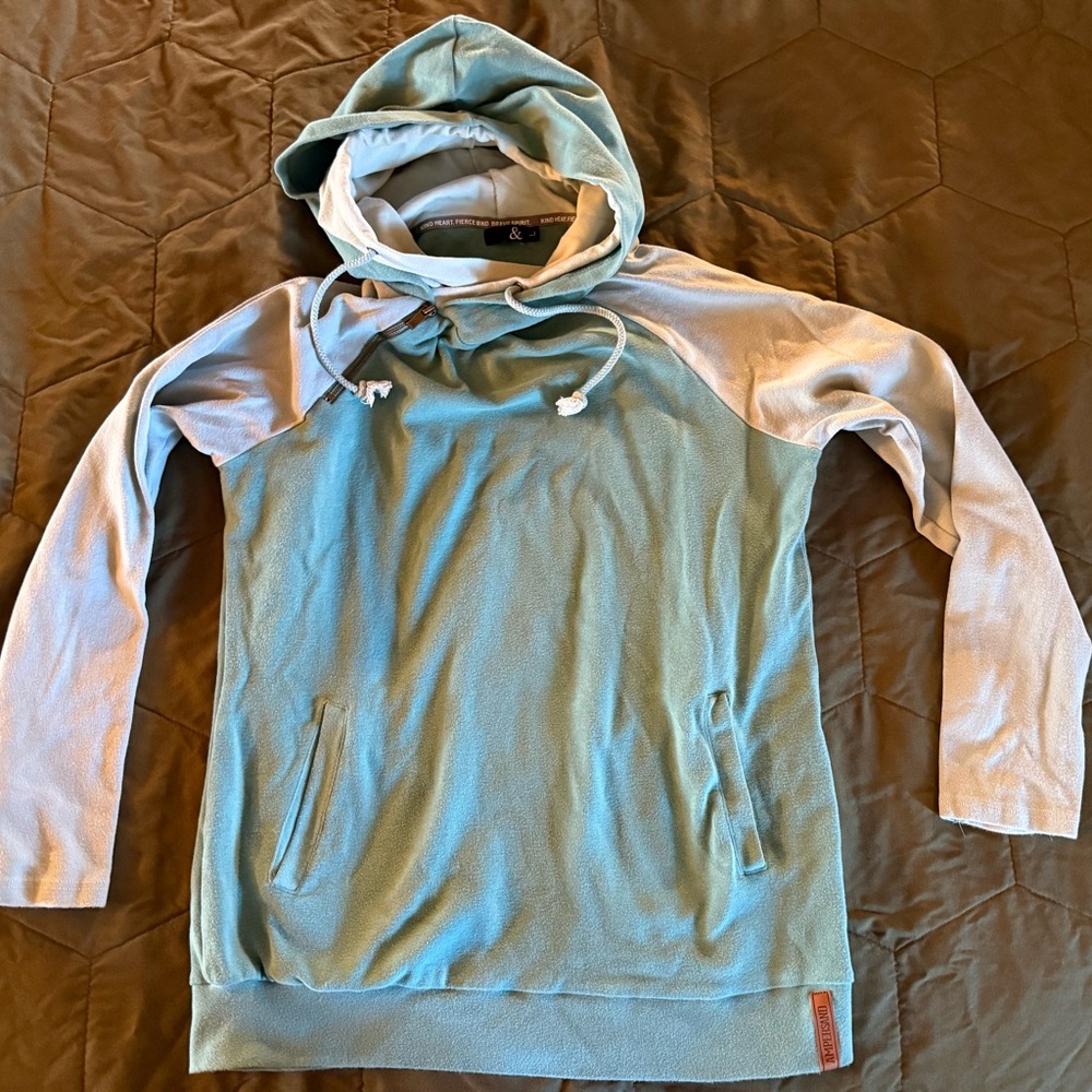AMPERSAND AVE Light Blue and White Hoodie
